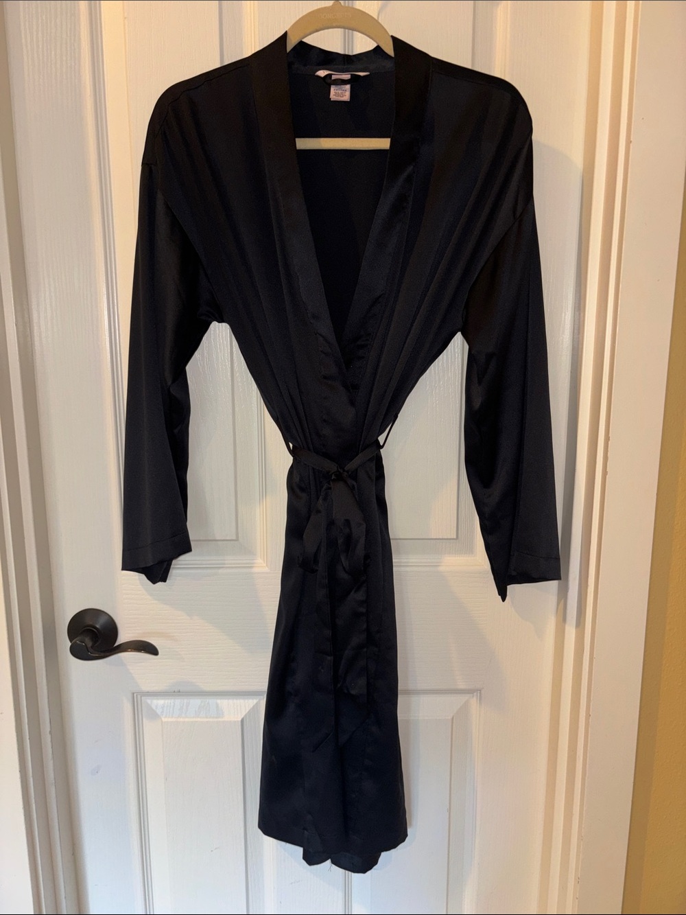 Victoria's Secret Black Satin Wrap Robe with Tie